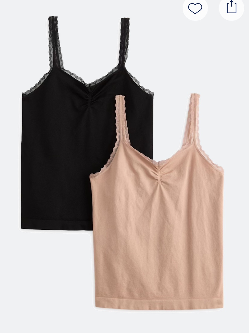 Seamless Ruched Lace Trim Cami 2 Pack (Black & Nude)